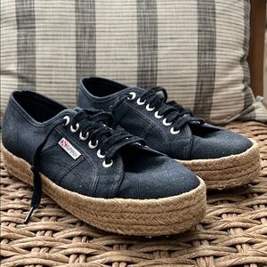 Superga Blue Canvas Sneakers with Tan Sole